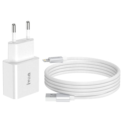 IVON AD-35 2 in 1 18W QC3.0 USB Port Travel Charger + 1m USB to 8 Pin Data Cable Set, EU Plug(White) - USB Charger by IVON | Online Shopping UK | buy2fix