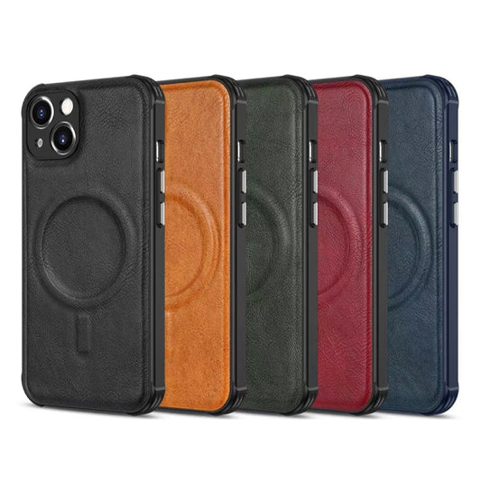 For iPhone 13 Crazy Horse Cowhide Leather Magnetic Phone Case(Blue) - iPhone 13 Cases by buy2fix | Online Shopping UK | buy2fix