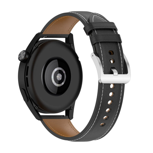 22mm Genuine Leather Watch Band for Huawei Watch GT3 46mm/GT2 46mm/Samsung Galaxy Watch3 45mm(Black) - 22mm Bands by buy2fix | Online Shopping UK | buy2fix