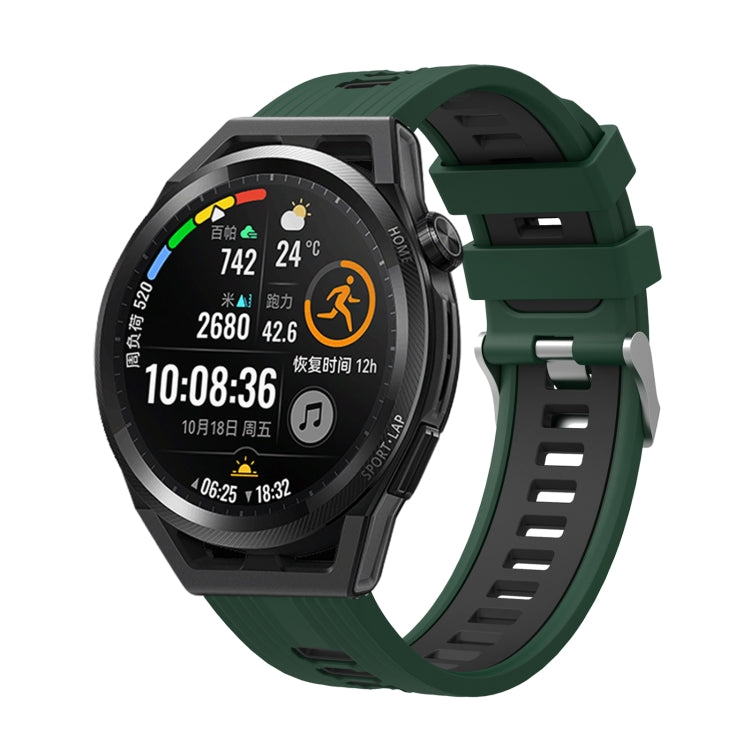 For Huawei Watch GT 3 42mm Two-color Silicone Watch Band(Dark Green Black) by buy2fix