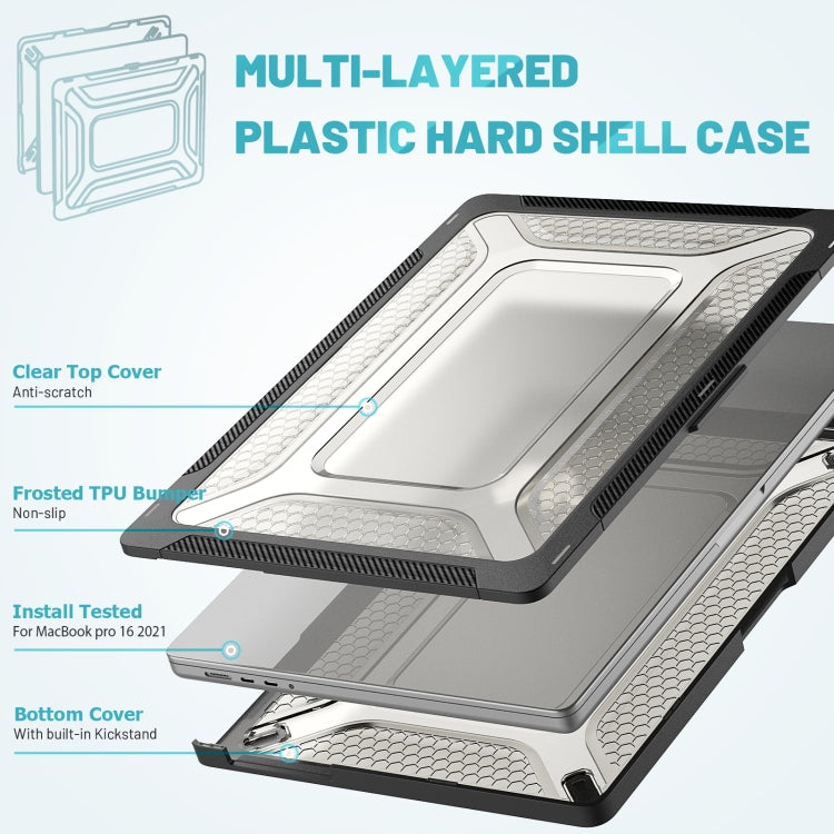 PC + TPU Honeycomb Laptop Protective Case For MacBook Pro 16.2 inch A2485 2021(Cool Black) by buy2fix