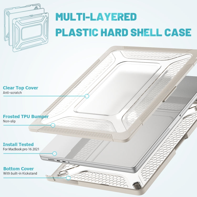 PC + TPU Honeycomb Laptop Protective Case For MacBook Pro 16.2 inch A2485 2021(Elegant Apricot) by buy2fix