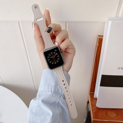 Flat Texture Leather Watch Band For Apple Watch Series 9&8&7 41mm / SE 3&SE 2&6&SE&5&4 40mm / 3&2&1 38mm(Brown) by buy2fix