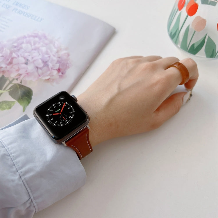 Flat Texture Leather Watch Band For Apple Watch Series 9&8&7 41mm / SE 3&SE 2&6&SE&5&4 40mm / 3&2&1 38mm(Brown) by buy2fix