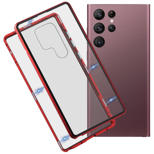 For Samsung Galaxy S22 Ultra 5G HD Magnetic Metal Tempered Glass Phone Case(Red) - Galaxy S22 Ultra 5G Cases by buy2fix | Online Shopping UK | buy2fix