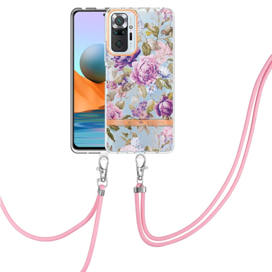 For Xiaomi Redmi Note 10 Pro Max / Note 10 Pro Flowers Series TPU Phone Case with Lanyard(Purple Peony) - Xiaomi Cases by buy2fix | Online Shopping UK | buy2fix