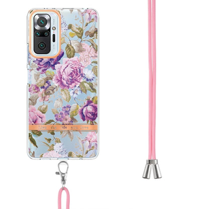 For Xiaomi Redmi Note 10 Pro Max / Note 10 Pro Flowers Series TPU Phone Case with Lanyard(Purple Peony) - Xiaomi Cases by buy2fix | Online Shopping UK | buy2fix