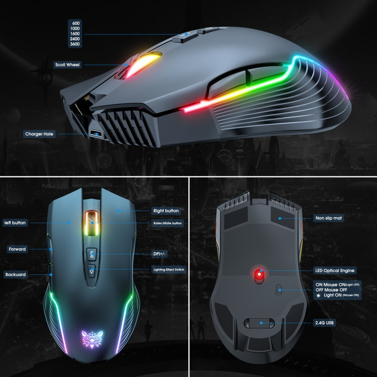 ONIKUMA CW905 2.4G RGB Lighting Wireless Mouse(Black) - Wireless Mice by ONIKUMA | Online Shopping UK | buy2fix