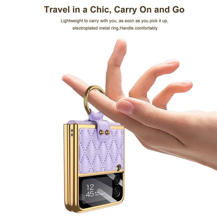 For Samsung Galaxy Z Flip3 5G GKK Integrated Plating + Leather Phone Case with Ring(Purple) - Galaxy Phone Cases by GKK | Online Shopping UK | buy2fix