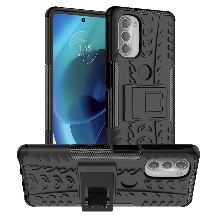 For Motorola Moto G51 5G Tire Texture TPU + PC Phone Case with Holder(Black) - Motorola Cases by buy2fix | Online Shopping UK | buy2fix