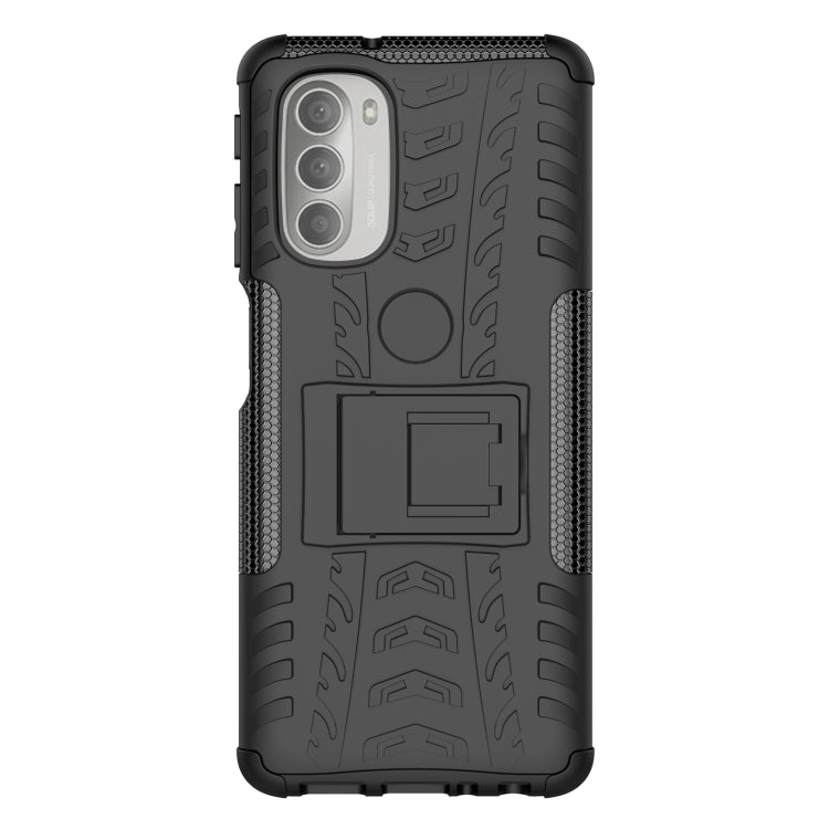 For Motorola Moto G51 5G Tire Texture TPU + PC Phone Case with Holder(Black) - Motorola Cases by buy2fix | Online Shopping UK | buy2fix