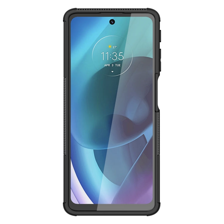 For Motorola Moto G51 5G Tire Texture TPU + PC Phone Case with Holder(Black) - Motorola Cases by buy2fix | Online Shopping UK | buy2fix