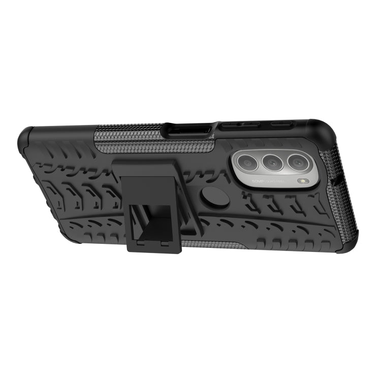 For Motorola Moto G51 5G Tire Texture TPU + PC Phone Case with Holder(Black) - Motorola Cases by buy2fix | Online Shopping UK | buy2fix