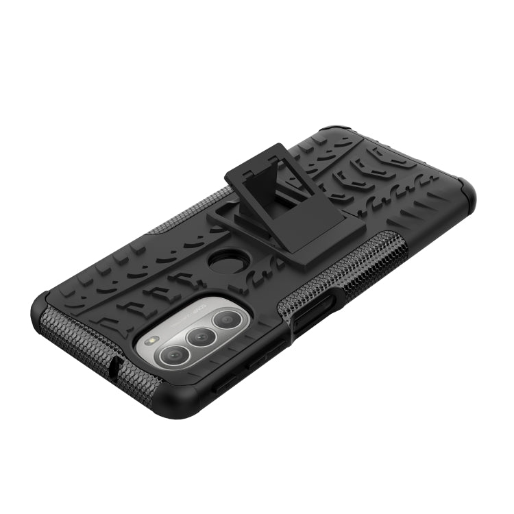 For Motorola Moto G51 5G Tire Texture TPU + PC Phone Case with Holder(Black) - Motorola Cases by buy2fix | Online Shopping UK | buy2fix