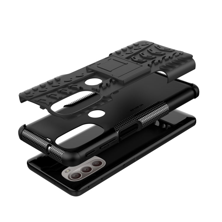 For Motorola Moto G51 5G Tire Texture TPU + PC Phone Case with Holder(Black) - Motorola Cases by buy2fix | Online Shopping UK | buy2fix
