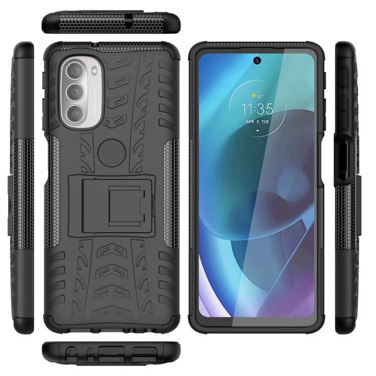 For Motorola Moto G51 5G Tire Texture TPU + PC Phone Case with Holder(Black) - Motorola Cases by buy2fix | Online Shopping UK | buy2fix