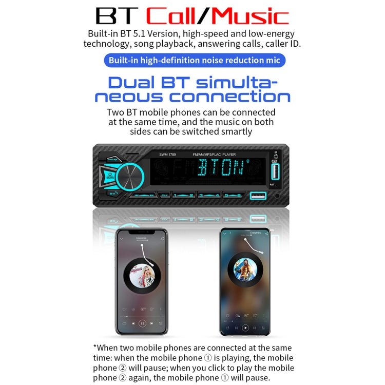 SWM-1789 Car Radio Receiver Bluetooth 5.1 MP3 Player with Remote Control - Car MP3 & MP4 & MP5 by buy2fix | Online Shopping UK | buy2fix