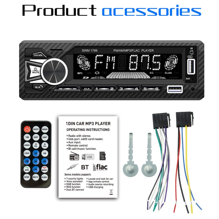 SWM-1789 Car Radio Receiver Bluetooth 5.1 MP3 Player with Remote Control - Car MP3 & MP4 & MP5 by buy2fix | Online Shopping UK | buy2fix