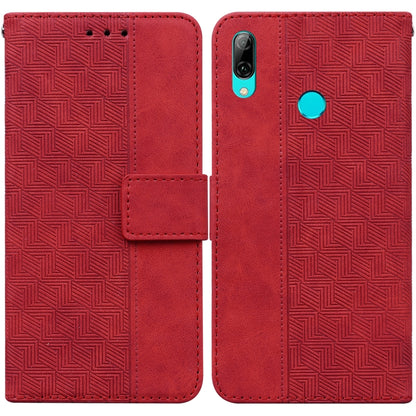 For Huawei P smart 2019/Honor 10 Lite Geometric Embossed Leather Phone Case(Red) - Huawei Cases by buy2fix | Online Shopping UK | buy2fix