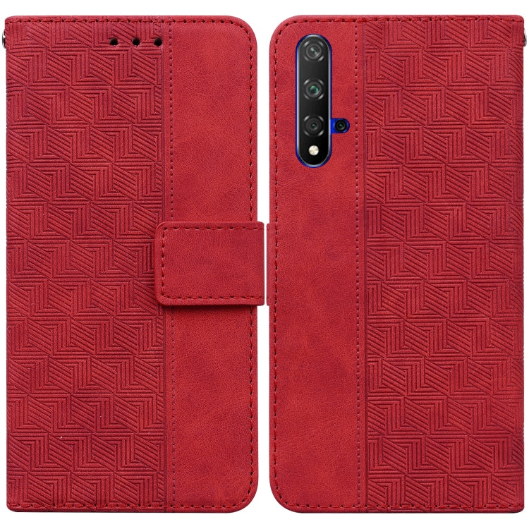 For Honor 20 / Huawei nova 5T Geometric Embossed Leather Phone Case(Red) by buy2fix