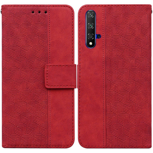 For Honor 20 / Huawei nova 5T Geometric Embossed Leather Phone Case(Red) by buy2fix