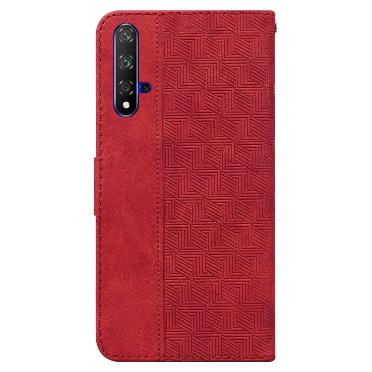 For Honor 20 / Huawei nova 5T Geometric Embossed Leather Phone Case(Red) by buy2fix