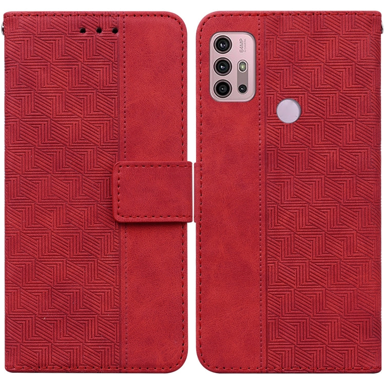 For Motorola Moto G30 / G20 / G10 / G10 Power Geometric Embossed Leather Phone Case(Red) - Motorola Cases by buy2fix | Online Shopping UK | buy2fix