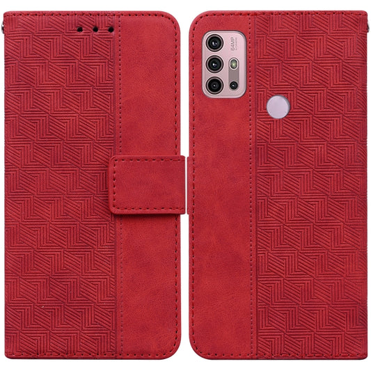For Motorola Moto G30 / G20 / G10 / G10 Power Geometric Embossed Leather Phone Case(Red) - Motorola Cases by buy2fix | Online Shopping UK | buy2fix
