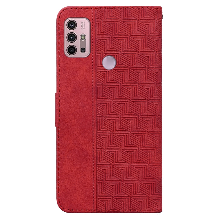 For Motorola Moto G30 / G20 / G10 / G10 Power Geometric Embossed Leather Phone Case(Red) - Motorola Cases by buy2fix | Online Shopping UK | buy2fix