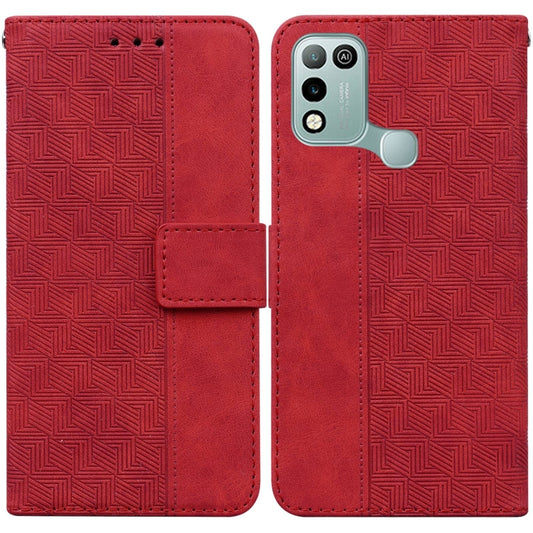 For Infinix Hot 10 Play / Smart 5 India Geometric Embossed Leather Phone Case(Red) - Infinix Cases by buy2fix | Online Shopping UK | buy2fix