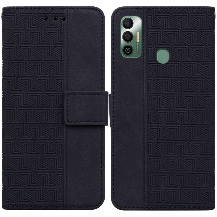 For Tecno Spark 7 Geometric Embossed Leather Phone Case(Black) by buy2fix