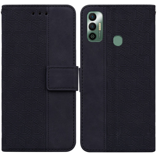 For Tecno Spark 7 Geometric Embossed Leather Phone Case(Black) by buy2fix