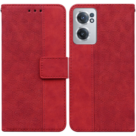 For OnePlus Nord CE 2 5G Geometric Embossed Leather Phone Case(Red) - OnePlus Cases by buy2fix | Online Shopping UK | buy2fix