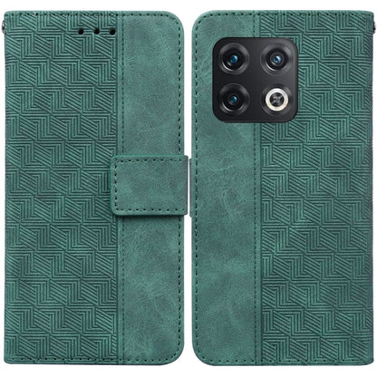 For OnePlus 10 Pro 5G Geometric Embossed Leather Phone Case(Green) - OnePlus Cases by buy2fix | Online Shopping UK | buy2fix