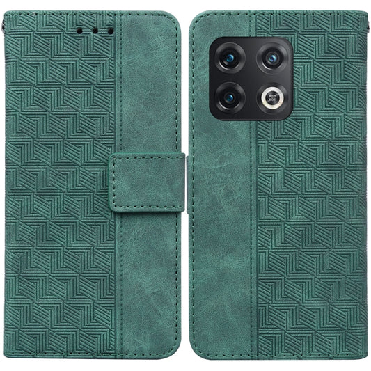 For OnePlus 10 Pro 5G Geometric Embossed Leather Phone Case(Green) - OnePlus Cases by buy2fix | Online Shopping UK | buy2fix