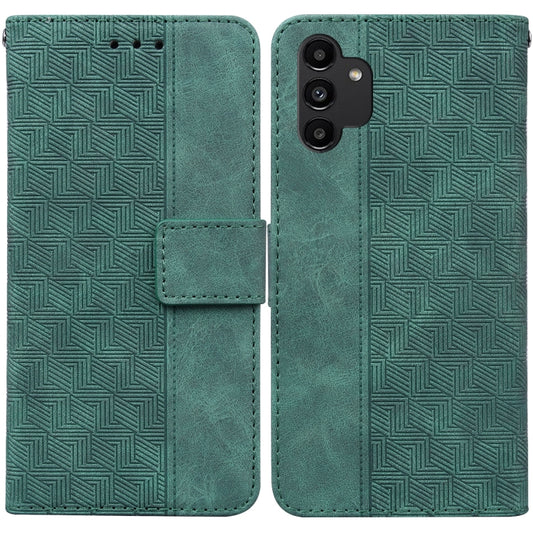 For Samsung Galaxy A13 4G Geometric Embossed Leather Phone Case(Green) - Galaxy Phone Cases by buy2fix | Online Shopping UK | buy2fix