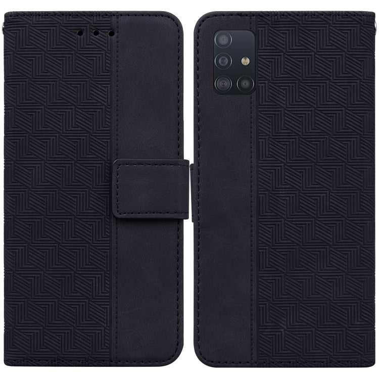 For Samsung Galaxy A71 Geometric Embossed Leather Phone Case(Black) - Galaxy Phone Cases by buy2fix | Online Shopping UK | buy2fix