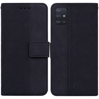 For Samsung Galaxy A71 Geometric Embossed Leather Phone Case(Black) - Galaxy Phone Cases by buy2fix | Online Shopping UK | buy2fix