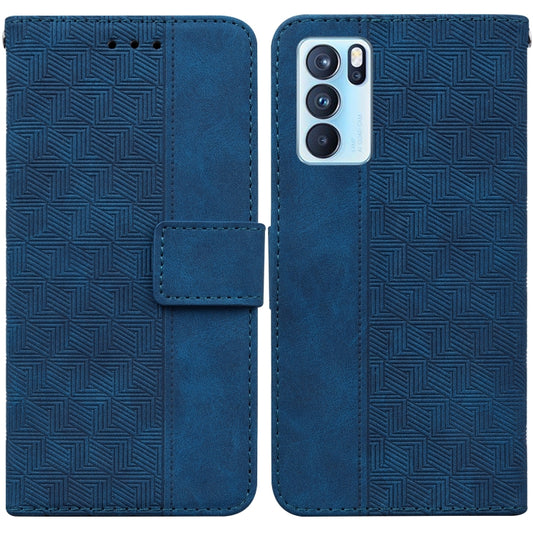 For OPPO Reno6 Pro 5G Geometric Embossed Leather Phone Case(Blue) - OPPO Cases by buy2fix | Online Shopping UK | buy2fix