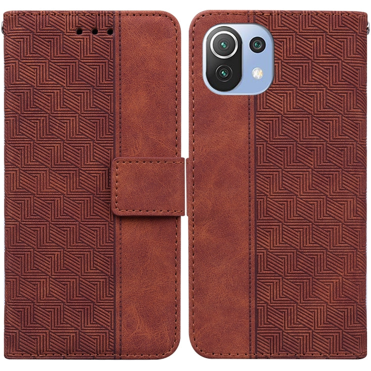 For Xiaomi Mi 11 Lite 5G / 4G Geometric Embossed Leather Phone Case(Brown) - Xiaomi Cases by buy2fix | Online Shopping UK | buy2fix