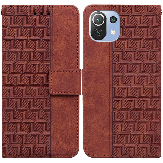 For Xiaomi Mi 11 Lite 5G / 4G Geometric Embossed Leather Phone Case(Brown)