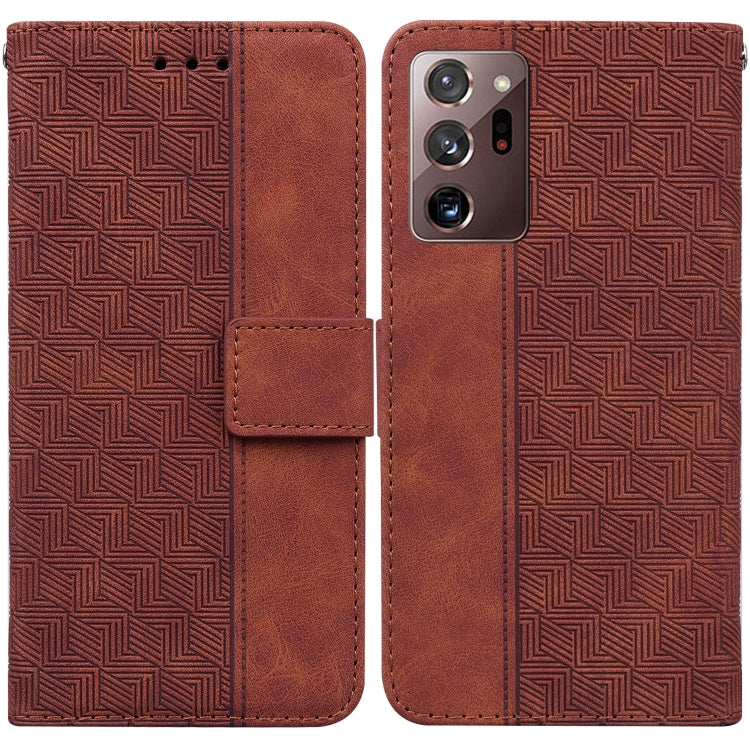 For Samsung Galaxy Note20 Ultra Geometric Embossed Leather Phone Case(Brown) by buy2fix