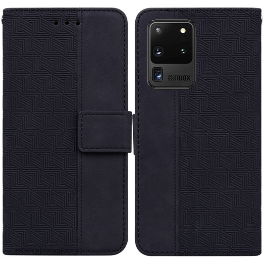 For Samsung Galaxy S20 Ultra Geometric Embossed Leather Phone Case(Black) - Galaxy Phone Cases by buy2fix | Online Shopping UK | buy2fix