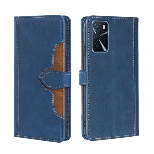 For OPPO A16 Skin Feel Straw Hat Magnetic Buckle Leather Phone Case(Blue) - OPPO Cases by buy2fix | Online Shopping UK | buy2fix