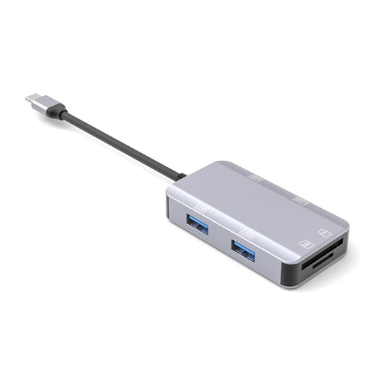 NK-3049 6 in 1 USB-C / Type-C to TF / SD Card Slot + 4 USB Female Adapter(Space Grey) by buy2fix