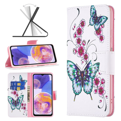 For Samsung Galaxy A23 5G Colored Drawing Pattern Flip Leather Phone Case(Peach Blossom Butterfly) - Galaxy Phone Cases by buy2fix | Online Shopping UK | buy2fix