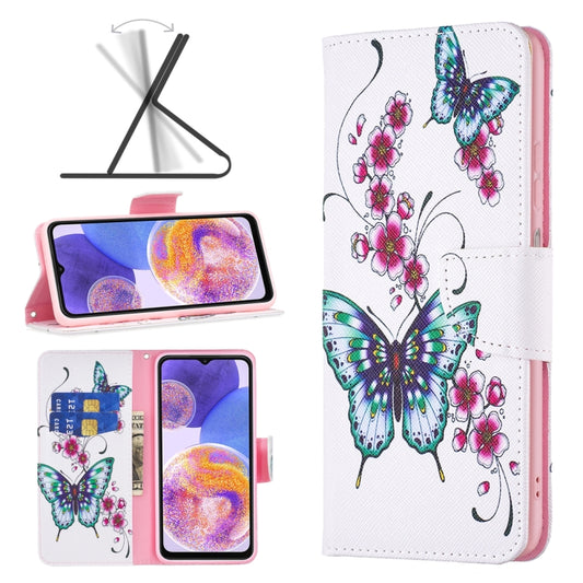 For Samsung Galaxy A23 5G Colored Drawing Pattern Flip Leather Phone Case(Peach Blossom Butterfly) - Galaxy Phone Cases by buy2fix | Online Shopping UK | buy2fix