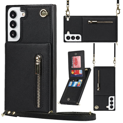 For Samsung Galaxy S22 5G Cross-body Square Zipper Card Holder Bag Phone Case(Black) - Galaxy S22 5G Cases by buy2fix | Online Shopping UK | buy2fix