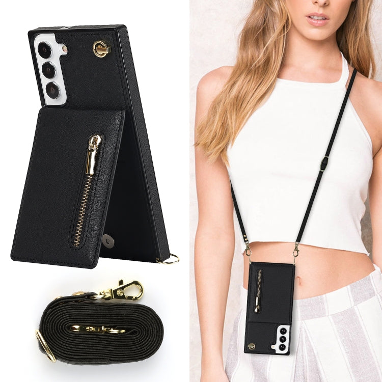 For Samsung Galaxy S22 5G Cross-body Square Zipper Card Holder Bag Phone Case(Black) - Galaxy S22 5G Cases by buy2fix | Online Shopping UK | buy2fix