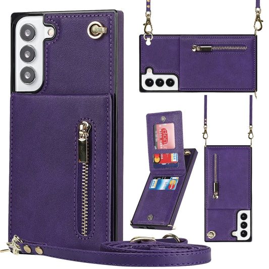 For Samsung Galaxy S22 5G Cross-body Square Zipper Card Holder Bag Phone Case(Purple) - Galaxy S22 5G Cases by buy2fix | Online Shopping UK | buy2fix